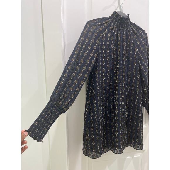 Amanda Uprichard Noemi Navy Gold Sheath High Neck Dress Sz XS - Picture 4 of 9